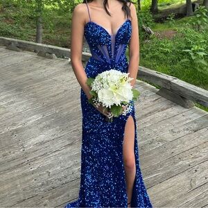 Camille La Vie Royal Blue Sequin Prom Dress